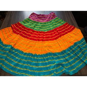 Lauren Ralph Lauren‎ Rainbow Tiered Boho Maxi Skirt Cotton Tie Dye Look Small
